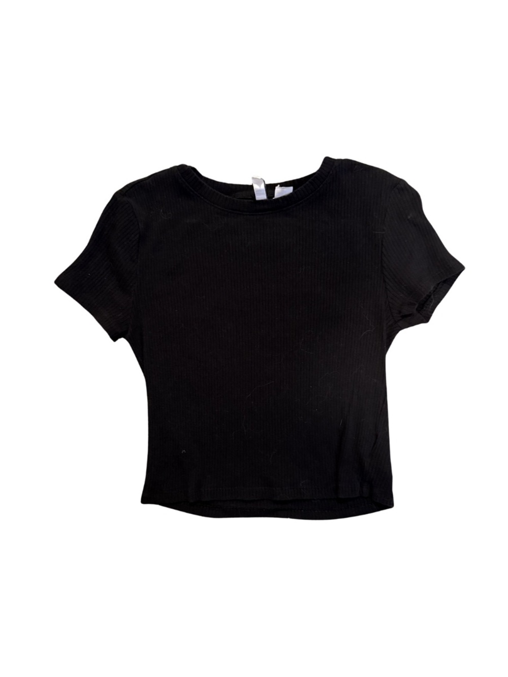 Black Ribbed Short Sleeve Women's Top